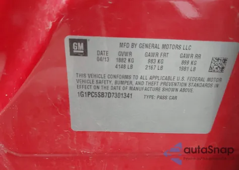 2013 Chevrolet Cruze 1Lt Auto z USA, uszkodzony, nr VIN 1G1PC5SB7D7301341